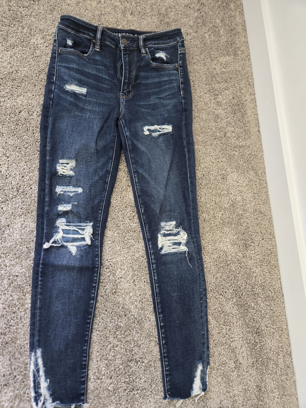 American Eagle Outfitters Distressed Skinny Jeans - Dark Blue
